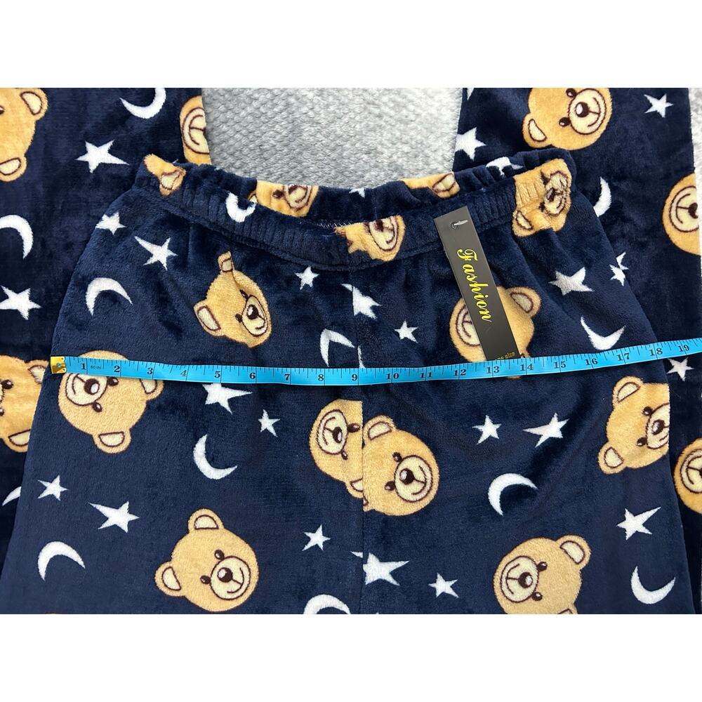 Fashion Navy Blue Plush Bear Moon Star Pajama Lounge Pants Women Size XS - Small - Picture 7 of 10